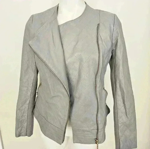 Stunning Women's Gray Quilted 100% Leather Moto Jacket - Size Small - Picture 4 of 15